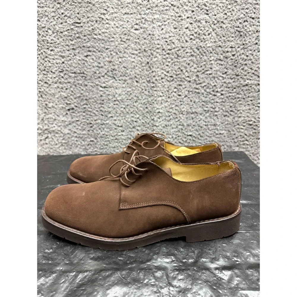 Parachoc France Suede Square Toe Lace Up Derby Shoes Brown Mens Size 44 EU